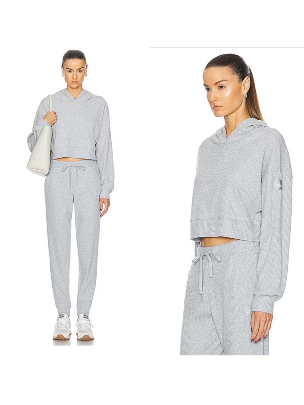 Alo Grey Ribbed Sweat Set